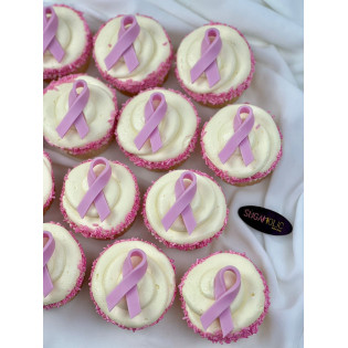 Breast Cancer  Logo in White Icing Cupcake